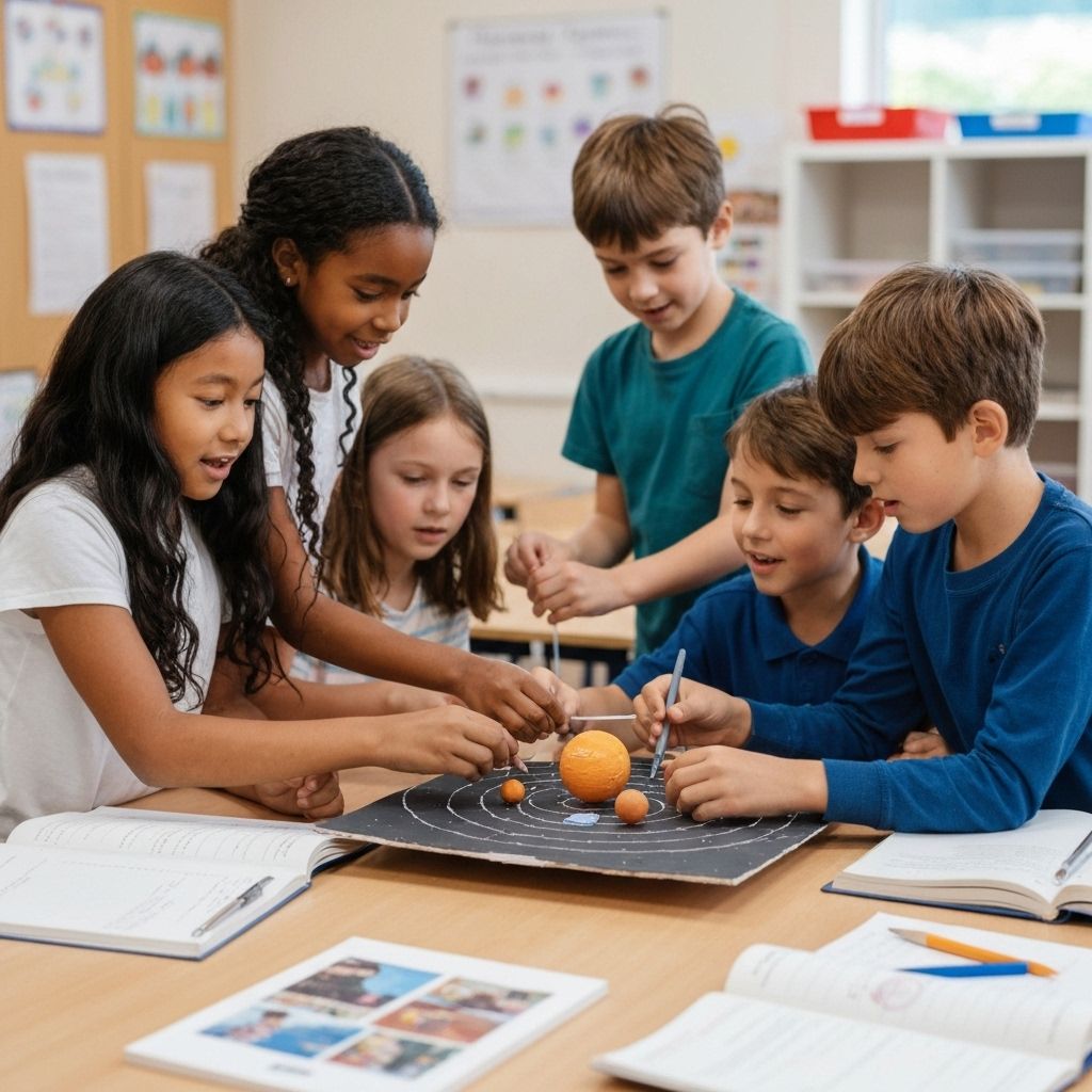 Group of children collaborating and working together